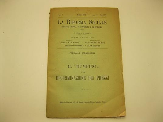 Il dumping e la discriminazione dei prezzi - Pasquale Jannaccone - copertina