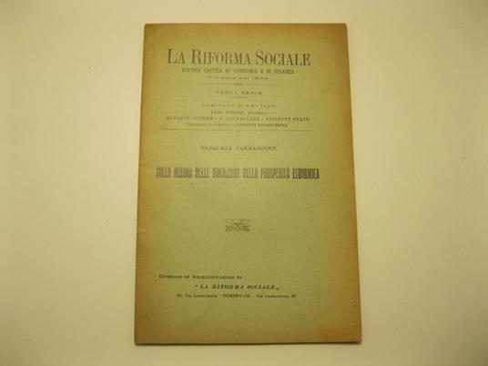 Sulla misura delle variazioni della prosperita' economica - Pasquale Jannaccone - copertina