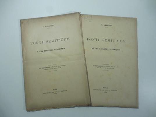 Fonti semitiche di una leggenda salomonica - Giuseppe Gabrieli - copertina
