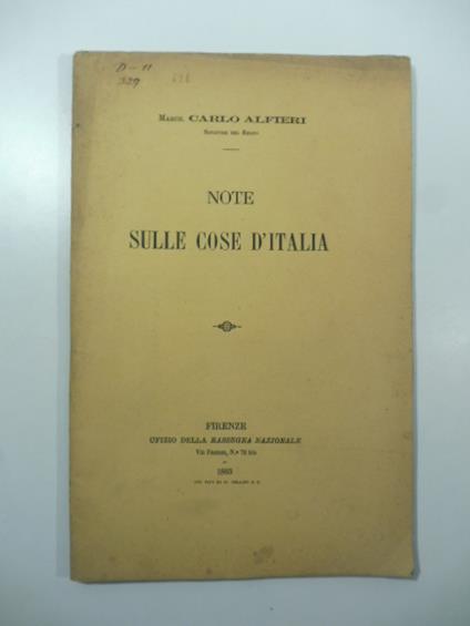 Note sulle cose d'Italia - Carlo Alfieri - copertina