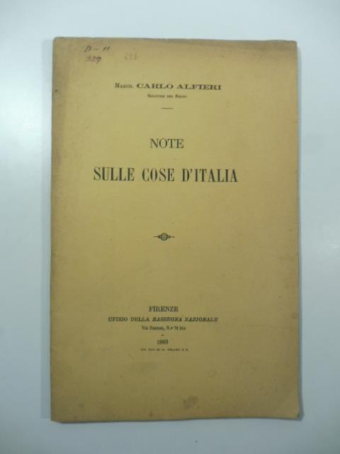 Note sulle cose d'Italia - Carlo Alfieri - copertina