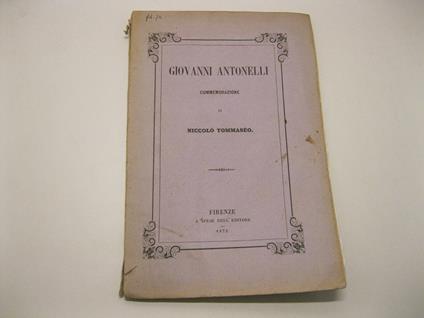 Commemorazione di Niccolo' Tommaseo - Giovanni Antonelli - copertina