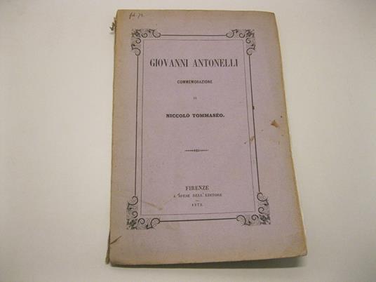 Commemorazione di Niccolo' Tommaseo - Giovanni Antonelli - copertina