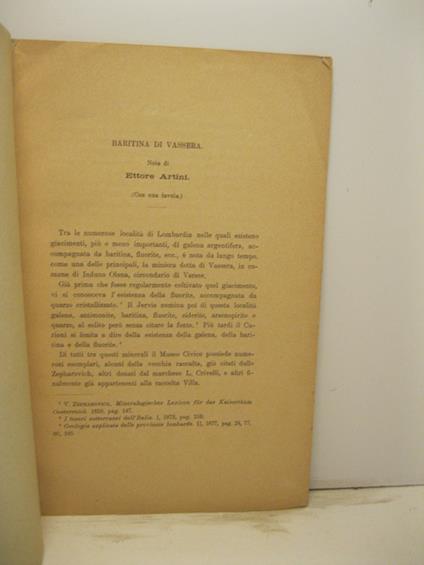 Baritina di Vassera. Nota (con una tavola) - Ettore Artini - copertina