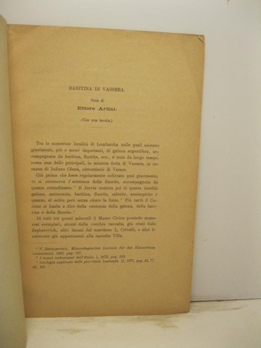 Baritina di Vassera. Nota (con una tavola) - Ettore Artini - copertina