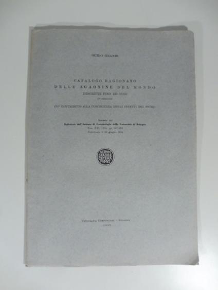Catalogo ragionato delle agonie del mondo descritte fino ad oggi (51 contributo alla conoscenza degli insetti dei fichi) - Guido Grandi - copertina