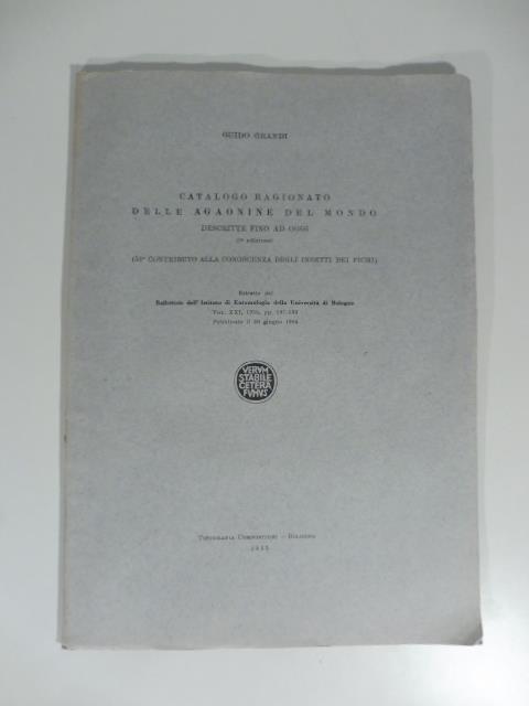 Catalogo ragionato delle agonie del mondo descritte fino ad oggi (51 contributo alla conoscenza degli insetti dei fichi) - Guido Grandi - copertina