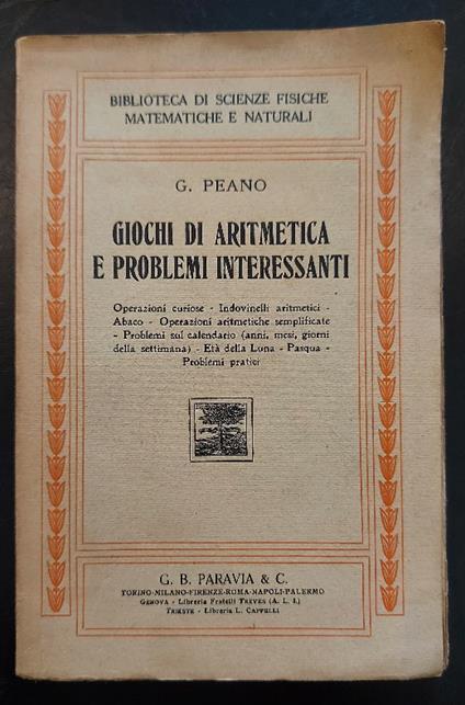 Giochi di aritmetica e problemi interessanti - Giuseppe Peano - copertina