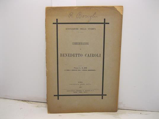 Associazione della stampa. Commemorazione di Benedetto Cairoli - Ruggero Bonghi - copertina