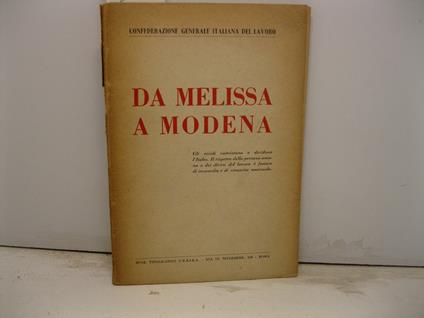 Confederazione generale italiana del Lavoro. Da Melissa a Modena - Giuseppe Di Vittorio - copertina