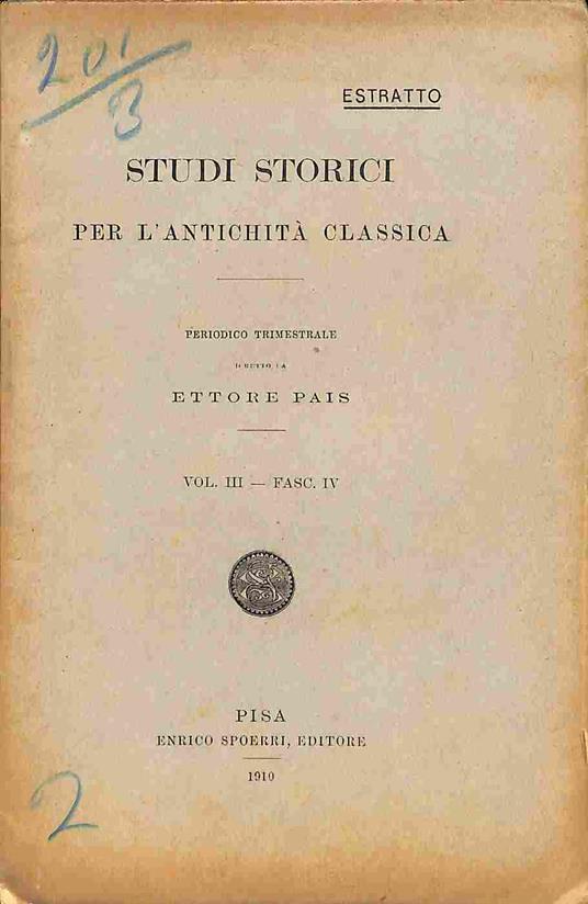 Sul carattere della congiura pisoniana in Roma (A. 65 D. C.) - Emanuele Ciaceri - copertina