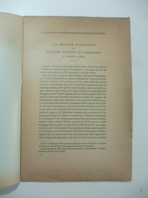 Una missione sconosciuta del Principe Eugenio di Carignano a Londra (1850)