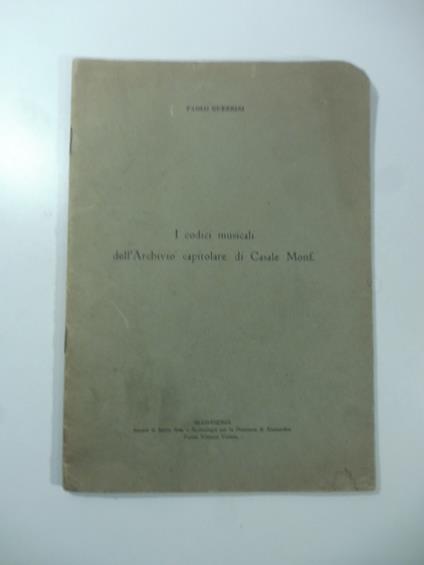 I codici musicali dell'Archivio capitolare di Casale Monferrato - Paolo Guerrini - copertina