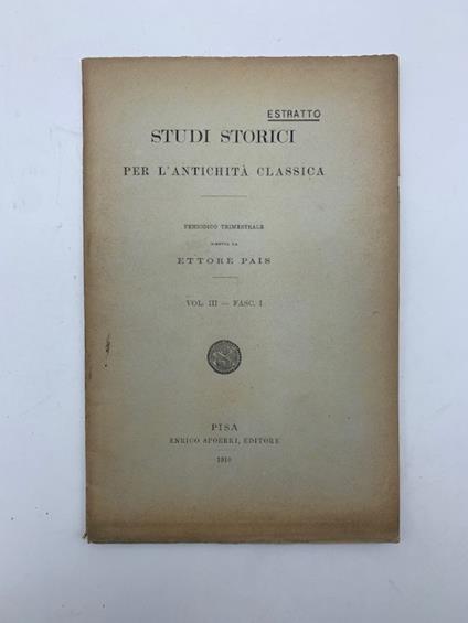Nuove osservazioni sul decreto di Gn. Pompeio Strabone relativo alla cittadinanza romana dei Cavalieri ispani - Ettore Pais - copertina
