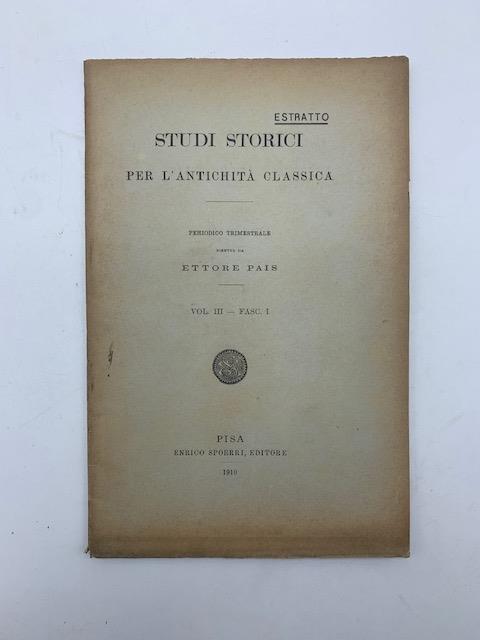 Nuove osservazioni sul decreto di Gn. Pompeio Strabone relativo alla cittadinanza romana dei Cavalieri ispani - Ettore Pais - copertina
