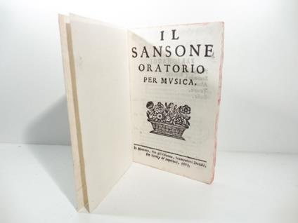Il Sansone. Oratorio per musica - copertina
