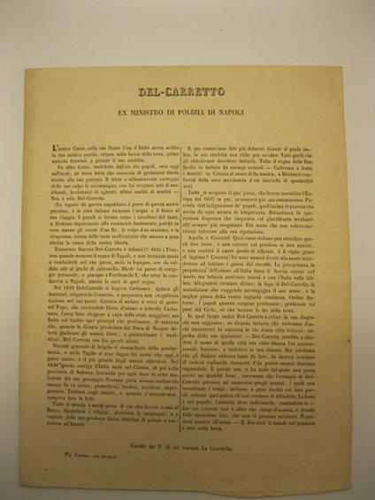 Del Carretto ex ministro di polizia di Napoli. (Estr. dal n. 30 del giornale La Concordia) - copertina