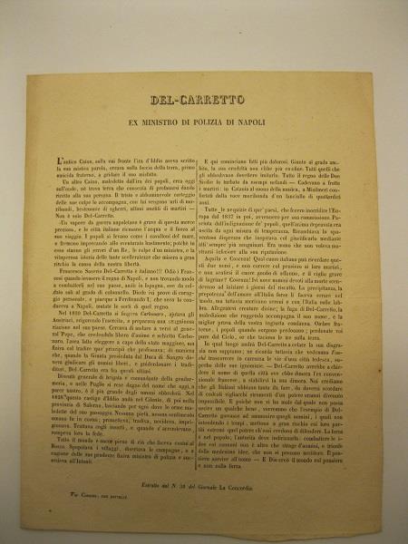 Del Carretto ex ministro di polizia di Napoli. (Estr. dal n. 30 del giornale La Concordia) - copertina