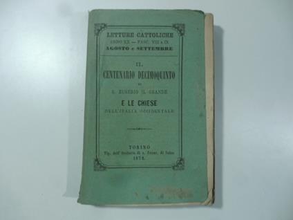 Il centenario decimoquinto di S. Eusebio il grande e le chiese dell'Italia occidentale - copertina