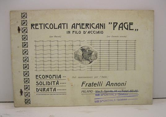 Reticolati americani Page in filo d'acciaio Fratelli Annoni, Milano - copertina