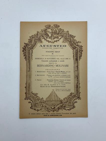 Augusteo. Stagione 1926-27. Concerto orchestrale e corale diretto da Bernardino Molinari - copertina
