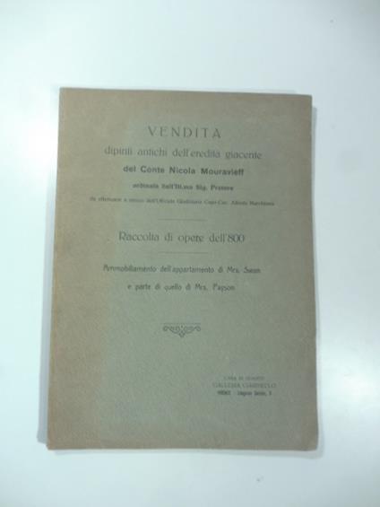 Catalogo della vendita all'asta di diversi dipinti appartenenti all'eredita' giacente del Conte Nicola Mouravieff...Galleria Ciardiello. Firenze.. - copertina