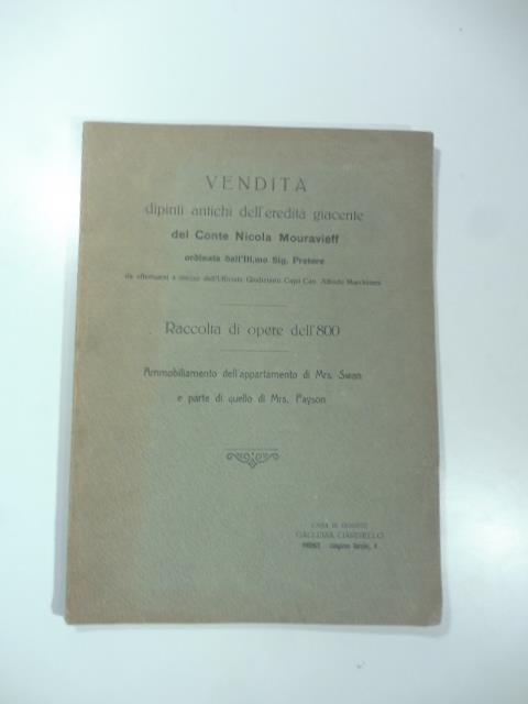 Catalogo della vendita all'asta di diversi dipinti appartenenti all'eredita' giacente del Conte Nicola Mouravieff...Galleria Ciardiello. Firenze.. - copertina