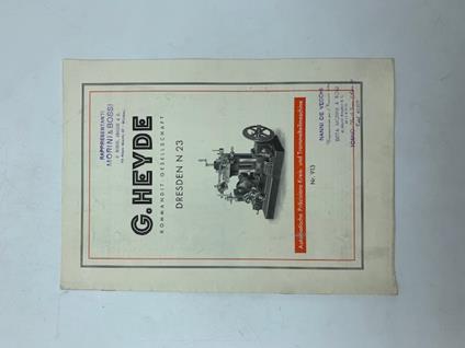G. Heyde Kommandit-Gesellschaft. Dresden N 23. Automatische Prazisions-Kreis und Trommelteilmaschine (Catalogue) - copertina