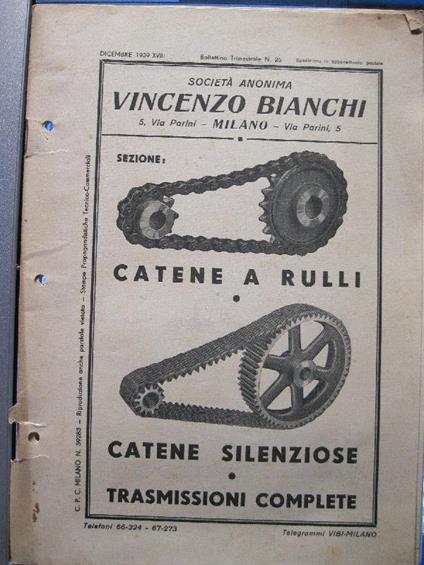 Societa' anonima Vincenzo Bianchi, Milano. Catene a rulli, catene silenziose, trasmissioni complete - copertina