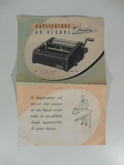 Duplicatore ad alcool Sada. Foglietto pubblicitario - copertina