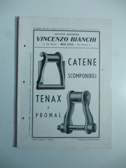 Societa' anonima Vincenzo Bianchi. Catene scomponibili tenax e promal. Catalogo - copertina