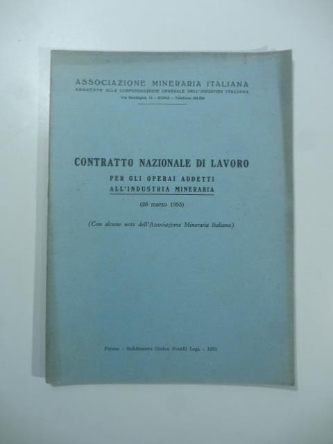 Contratto nazionale di lavoro per gli operai addetti all'industria mineraria (28 marzo 1953) - copertina
