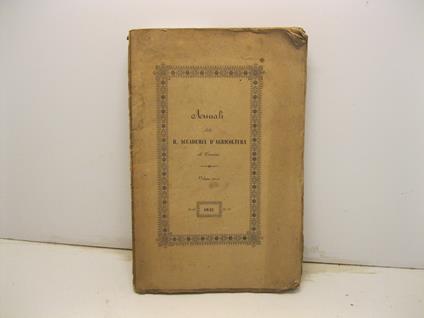 Annali della R. Accademia d'Agricoltura di Torino in continuazione alla raccolta delle memorie della Reale Societa' agraria. Volume terzo - copertina