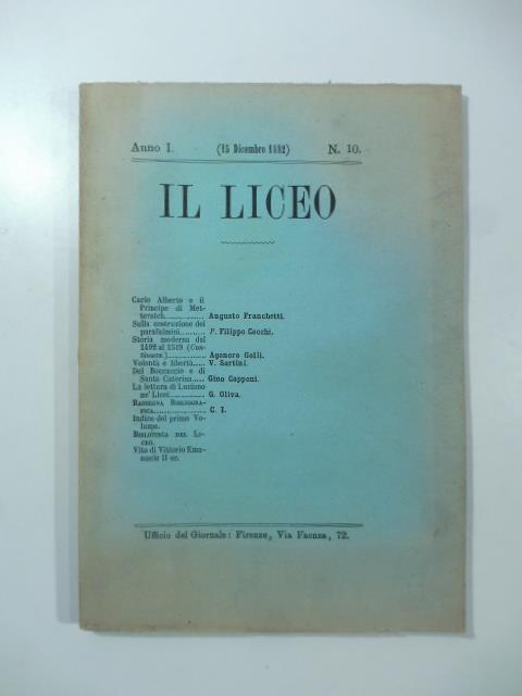 Il Liceo, anno I, dicembre 1882, n. 10 - copertina