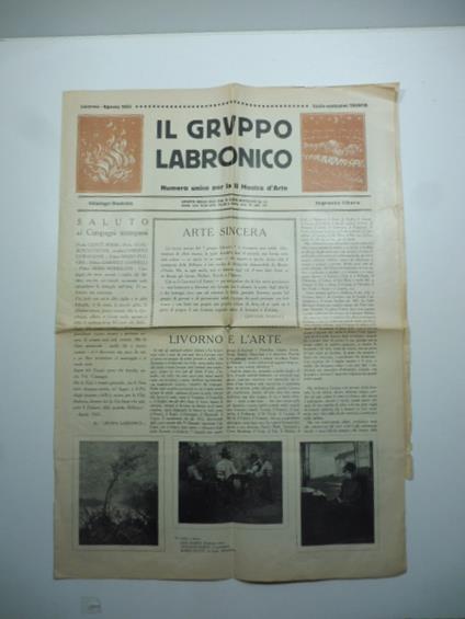 Il Gruppo Labronico. Numero unico per la II Mostra d'Arte. Livorno, agosto 1921 - copertina