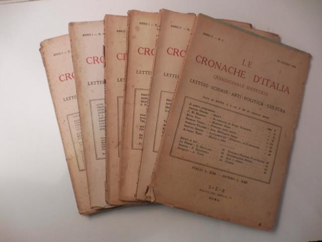 Le cronache d'Italia. Quindicinale sintetico. Lettere, scienze, arti, politica, cultura. Esce in Roma il 5 ed il 20 di ciascun mese