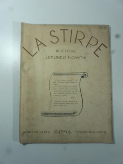 La stirpe. Direttore Edmondo Rossoni, n. 10-11, ott.-nov. 1930 - copertina