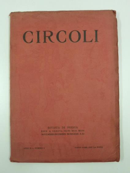 Circoli. Rivista di poesia, anno II, novembre-dicembre 1932, n. 6 - copertina