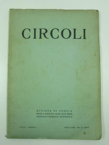 Circoli. Rivista di poesia, anno II, marzo-aprile 1932, n. 2 - copertina