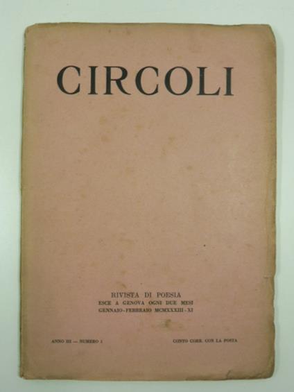 Circoli. Rivista di poesia, anno III, gennaio-febbraio 1933, n. 1 - copertina
