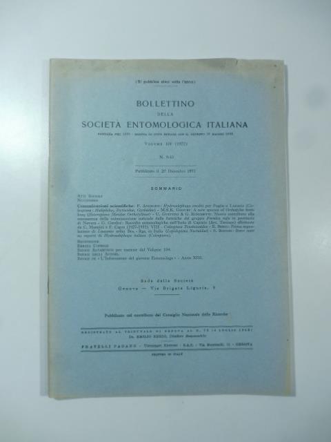 Bollettino della Societa' entomologica italiana, volume 104, n. 9-10, 1972