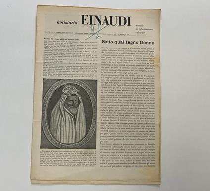Notiziario Einaudi. Mensile di informazione culturale, anno II, n. 1, 31 Gennaio 1953 - copertina