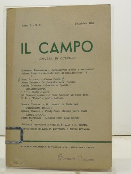 Il campo. Rivista di cultura, anno V, n. 3, settembre 1959 - copertina