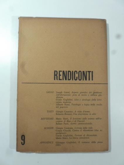 Rendiconti, fascicolo 9, giugno 1964. Rivista di letteratura e scienze - copertina