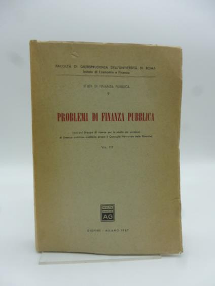 Problemi di Finanza Pubblica. Vol. III - copertina