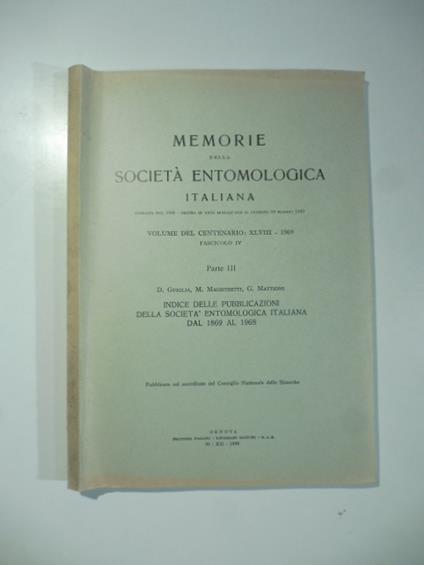 Indice delle pubblicazioni della Societa' entomologica italiana dal 1869 al 1968 - copertina