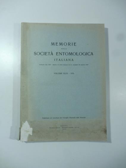 Memorie della Societa' entomologica italiana, volume 49, 1970 - copertina
