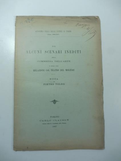 Alcuni scenari inediti della Commedia dell'arte e delle loro relazioni col teatro del Moliere. Nota - Leon Guichard - copertina