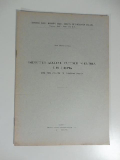 Imenotteri aculeati raccolti in Eritrea e in Etiopia da Giorgio Invrea
