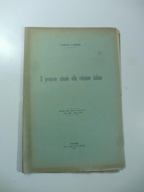 Il precursore sabaudo della redenzione intaliana - Camillo Pariset - copertina